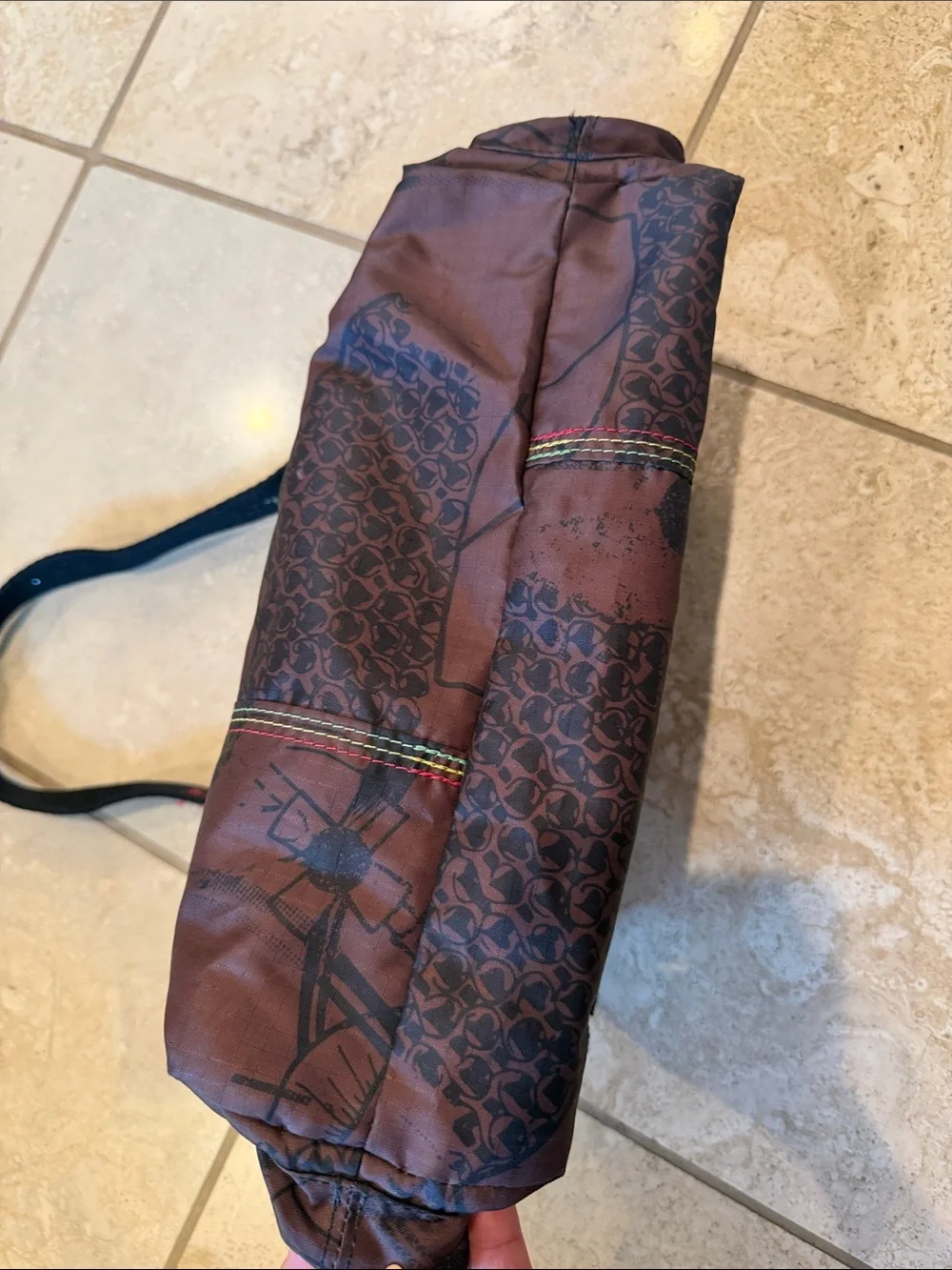 Casual Brown Graphic Crossbody Bag with Black Strap